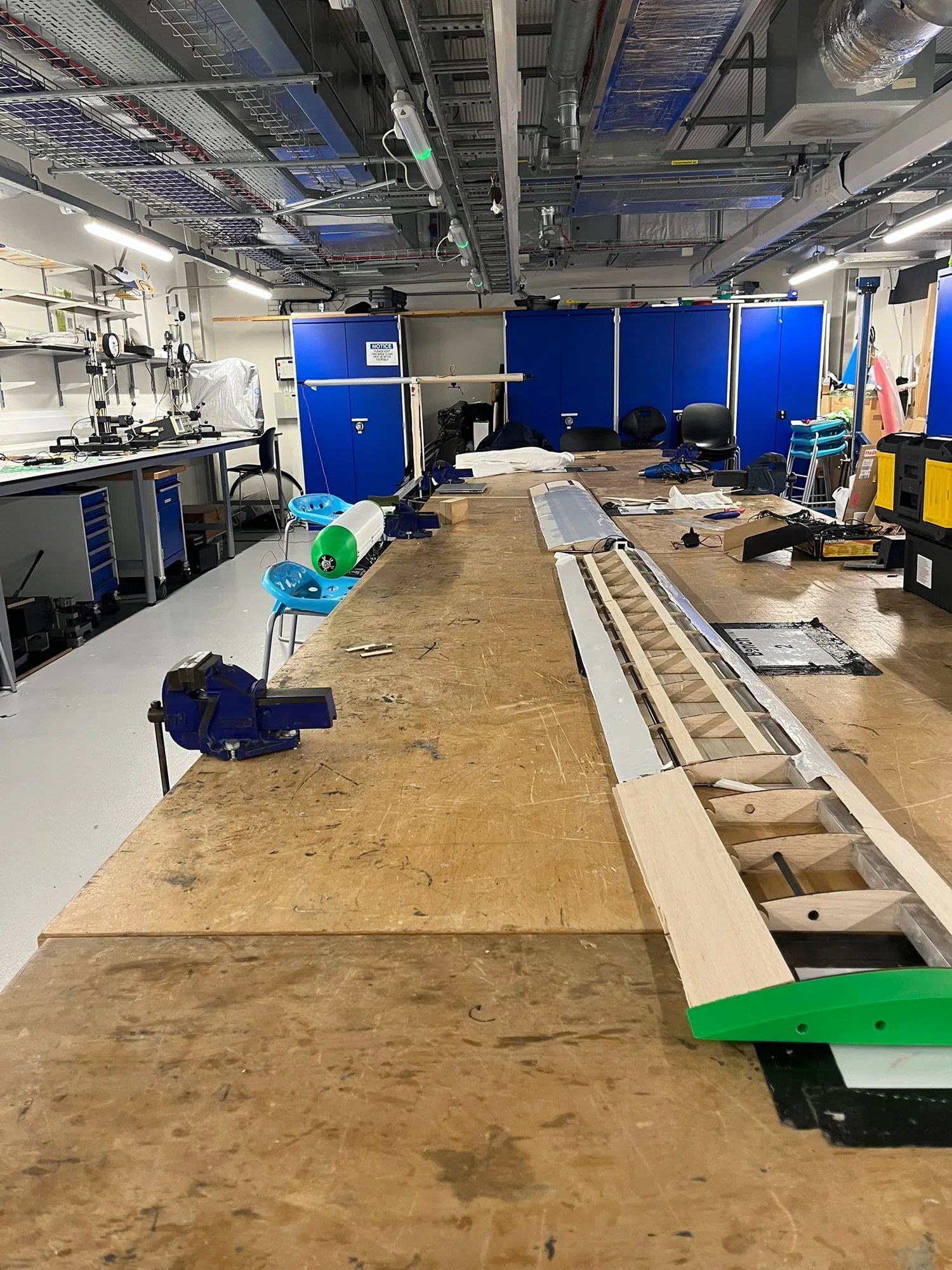 Lightweight wing structure under construction on the workshop bench